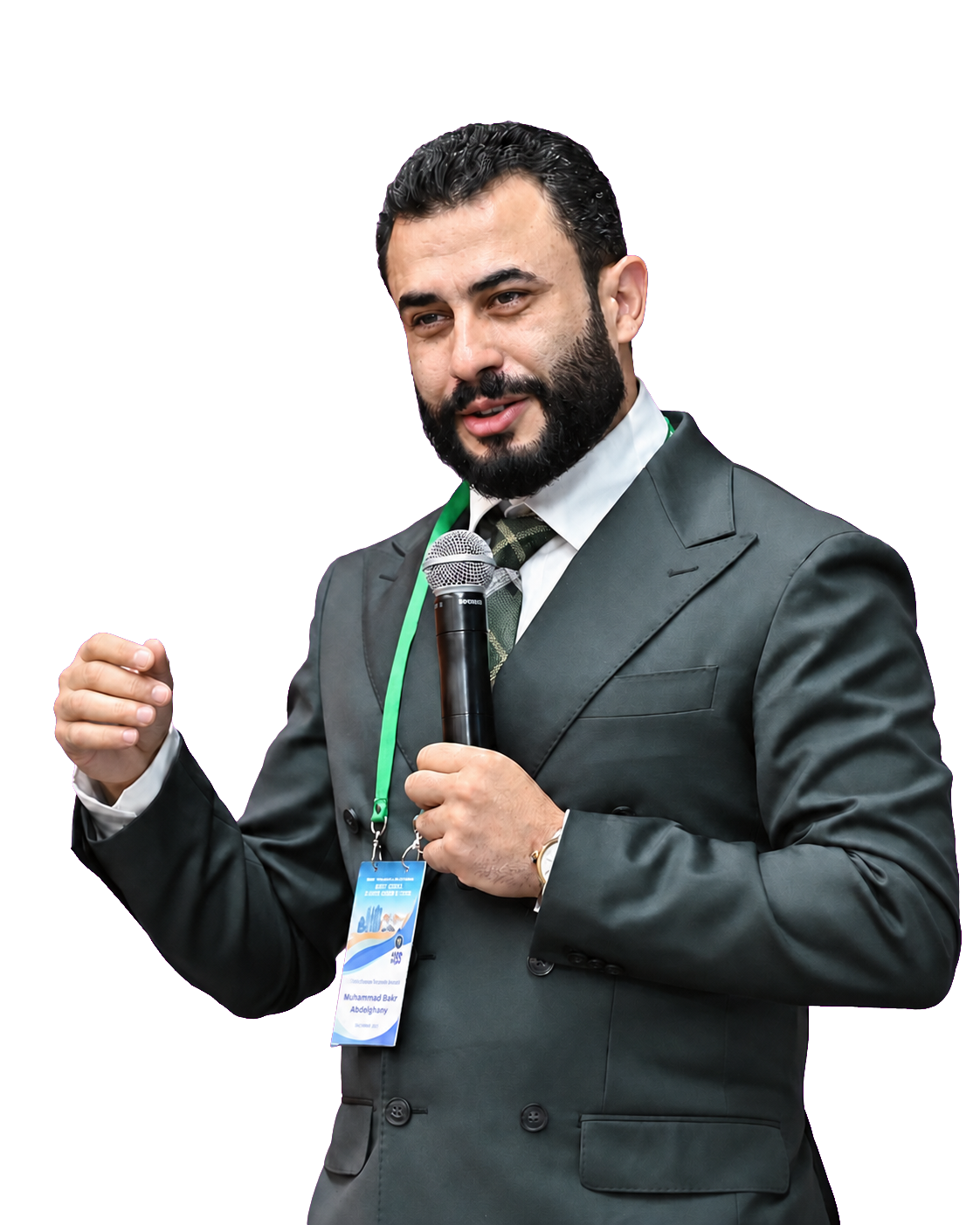 Muhammad Bakr Abdelghany speaking at an academic conference